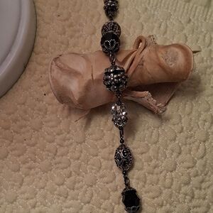 Brighton Silver-Tone Filigree Bracelet with Black and Clear Beads Jet Set